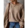 Suéter de Mujer Suelto con Cuentas Cuello Redondo Jersey Manga Larga