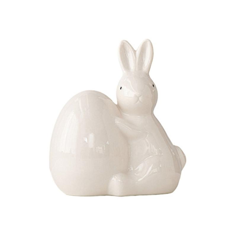 

Easters Decors Bunnies Decors Spring Figurine Table Centerpiece Ceramics Easters Eggs Rabbit Statue Tabletop Ornament белый