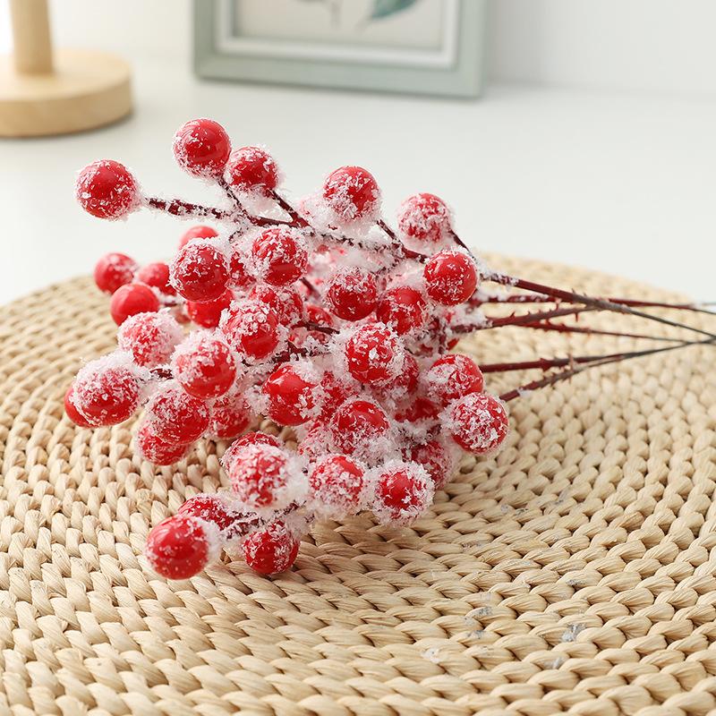 10pcs/Bundle Simulation With Frost Berry Red Rich Fruit Christmas Decoration Flower Arrangement Home Dining Table Windowsill