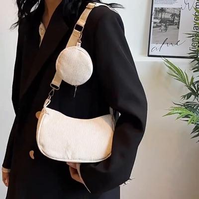 Fashion Vintage Women's Handbags Corduroy Underarm Bag Casual Shoulder Bags Solid Color Zipper Female Clutch Purse KTY