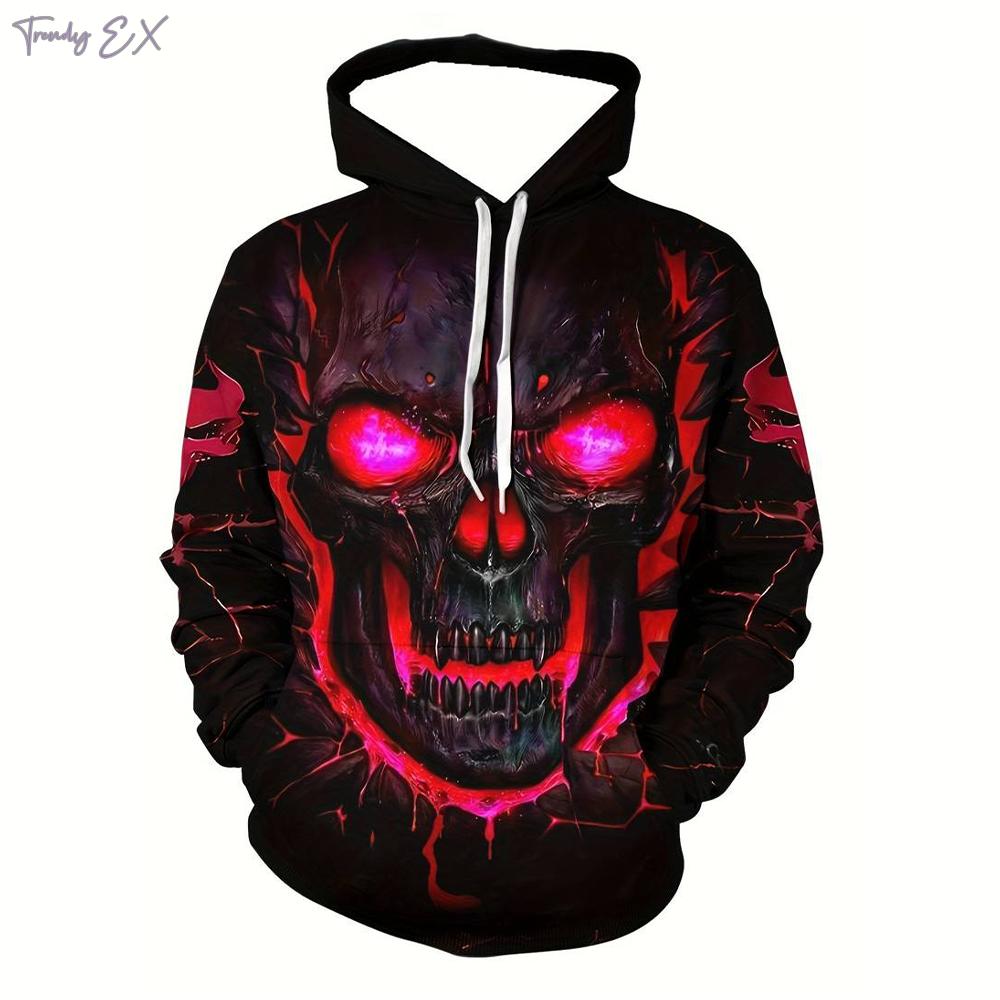 Hooded Sweatshirt Man 3D Digital Skull Graphic Hoodies Casual Kangaroo Pocket Long Sleeve Hoodie Men Autumn New in Sweatshirts