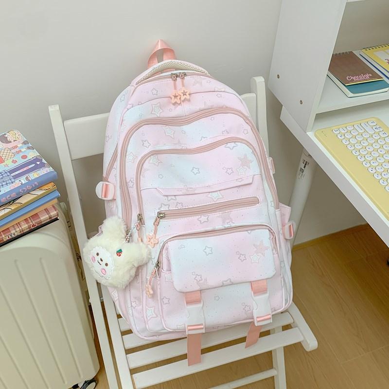 Schoolbag Schoolbag Girl Ins Simple Fashion Korean Version Contrasting Color Star Printed Backpack Junior High School Student Backpack