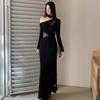 Autumn and winter new temperament lace splicing sexy slanted shoulder dress slim-fitting imperial sister temperament hip-wrapped long skirt