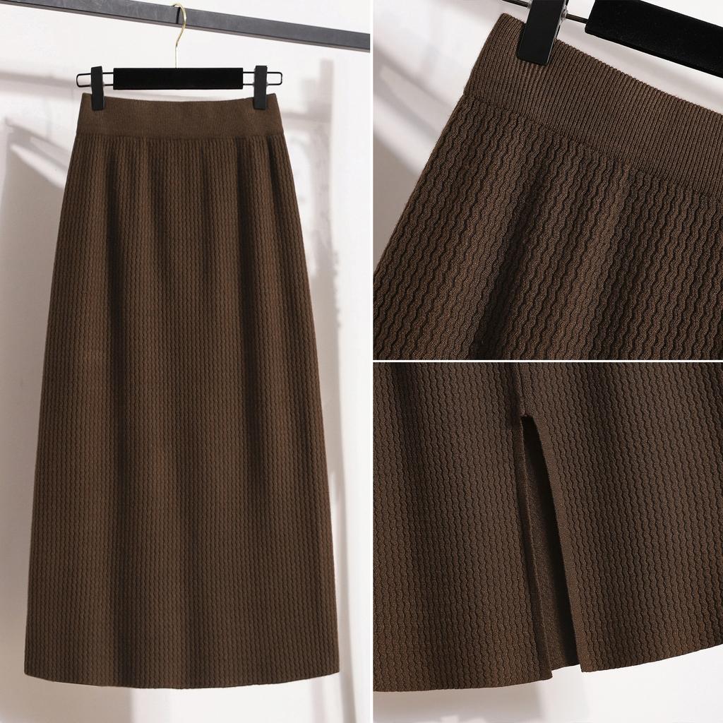 Жіноча зимова спідниця великого розміру, оновлена, з високою талією, облягаюча, прямого крою, в'язана спідниця середньої довжини А-силуету для повних жінок