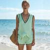 Women's Loose Fit Two-Piece Outfit Set Sleeveless V Neck Tank Top High Waist Shorts