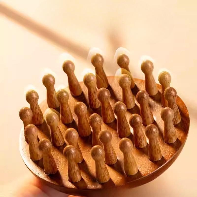 Натуральный сандаловый массажный гребень - Инструмент для массажа меридианов кожи головы и очищения головы - Деревянный гребень с круглым диском и 28 зубьями 1pc