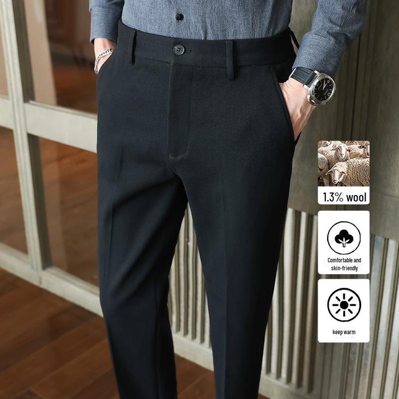 Men's High-End Wool Trousers: Autumn/Winter Thickened, Slim-Fit, Business Casual Trendy Pants