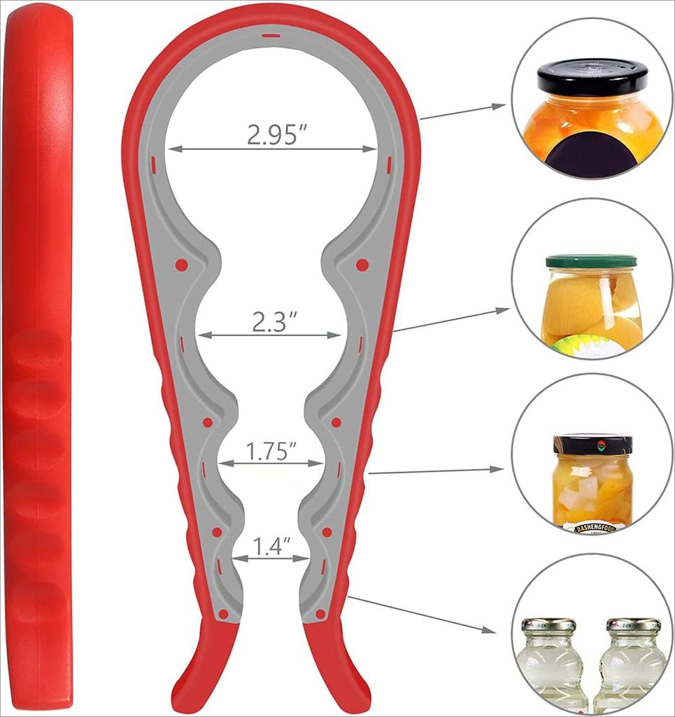 Jar Opener, 5 In 1 Multi Function Can Opener Bottle Opener Kit with Silicone Handle Easy To Use for Children, Elderly and Arthritis Sufferers