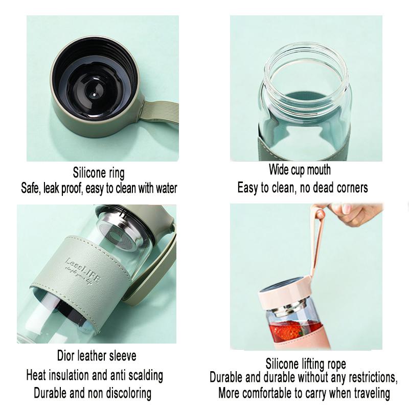 480ml Glass Bottle Water Cup  Tea Maker Japanese Style Fashion Milk Drinking Bottle  High-Temperature Anti Scald Cover