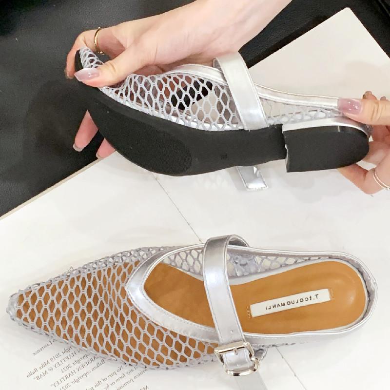 Fashion New Designer Mesh Flat Sandals Women Fashion Hollow Buckle Mary Jane Shoes Women Comfortable Breathable Non-slip Wedges Sandals