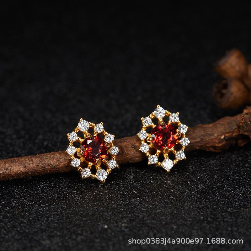 Premium Cooling S925 Sterling Silver Plated 18K Gold Natural Colored Treasure Stud Earrings, Wind Niche Jewelry Does Not Fade