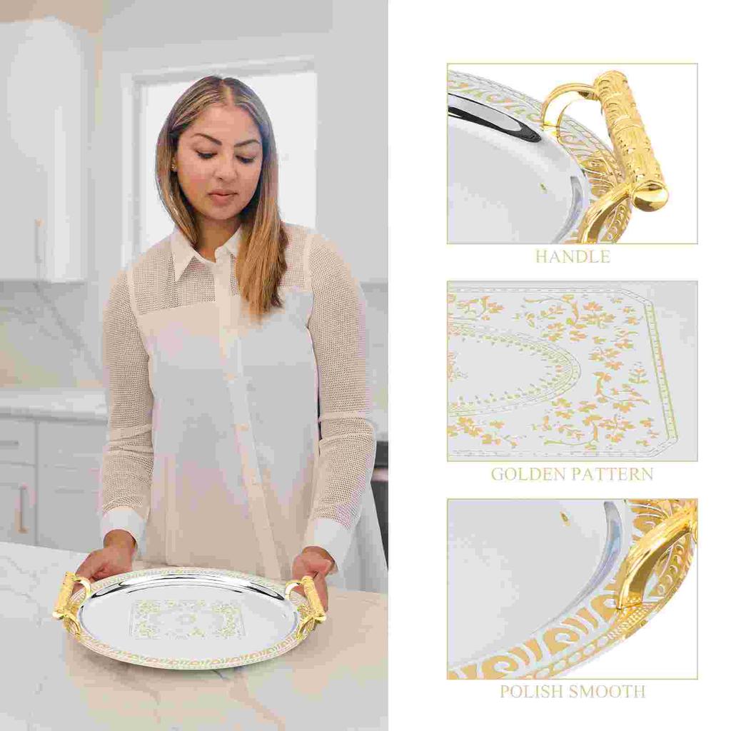 Coffee Serving Tray Stainless Steel Snacks Teacup Storage Fruits Afternoon Food Table Small Cake