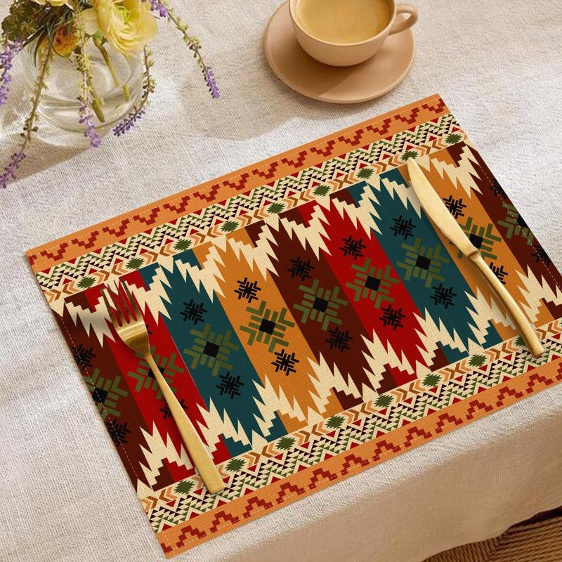 

Розкішний Богемний Набір з 4 Підставок під Тарілки Червоний Синій Квітковий Геометричний Візерунок із Золотим Столовим Приладдям Декор для Обіднього Столу Будинку 8PC-32X42cm