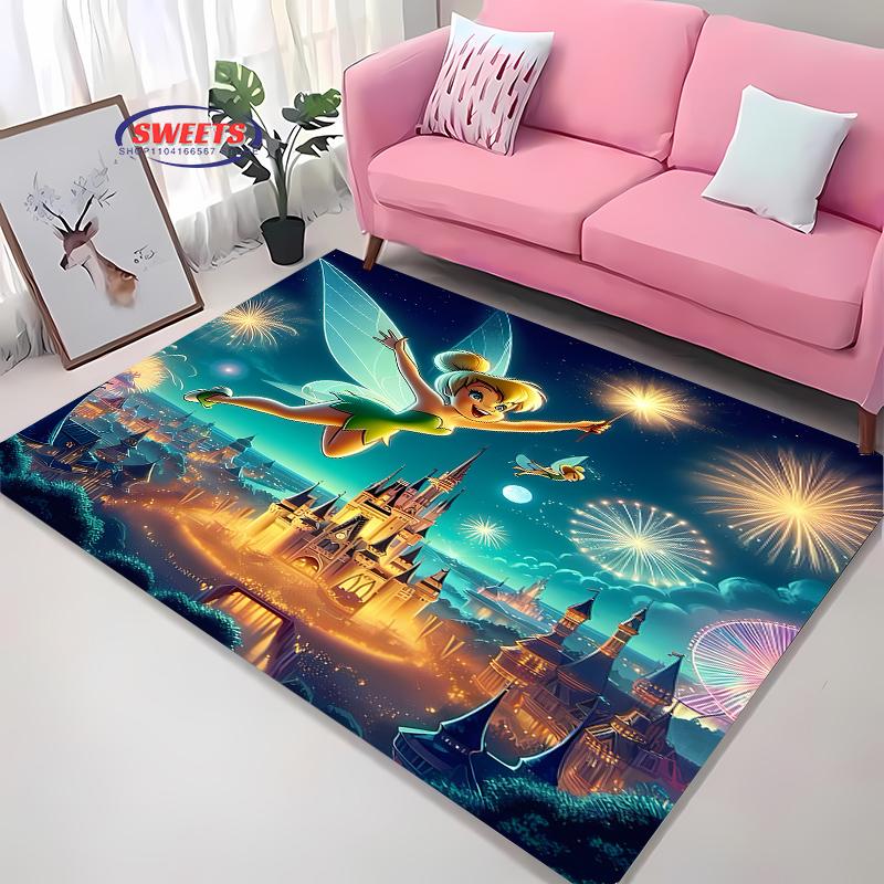 NO.1Cartoon Disney Princess Carpet,Tinker Bell Living Room Bedroom Bed Mat,Comfortable Non-slip Durable Rug,Machine Washable Rug