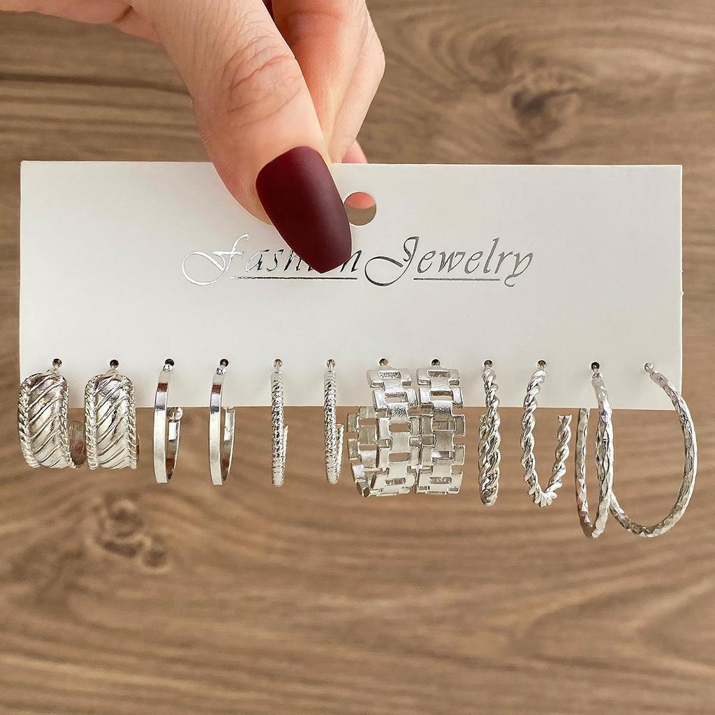 6-teiliges Übertriebenes Geometrisches Perlen- & Strass-Ohrring-Set für Damen