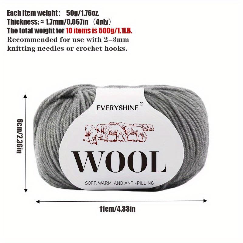 10-Pack Wool Blend Yarn Medium-Fine 80% Wool 20% Polyester Multi-Color Assortment for Knitting & Crochet Soft & Warm 500g Total