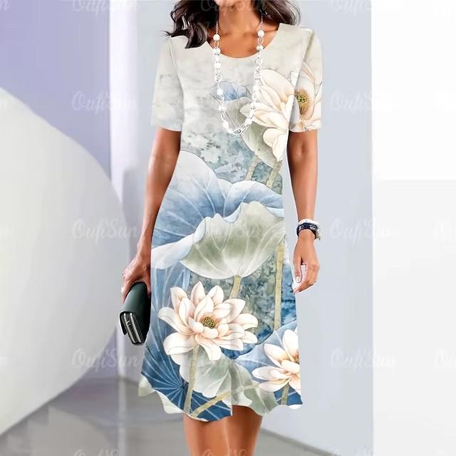 Damen 3D-Druck Kurzarm Midi-Kleid Übergröße Urlaubs-Strandkleider
