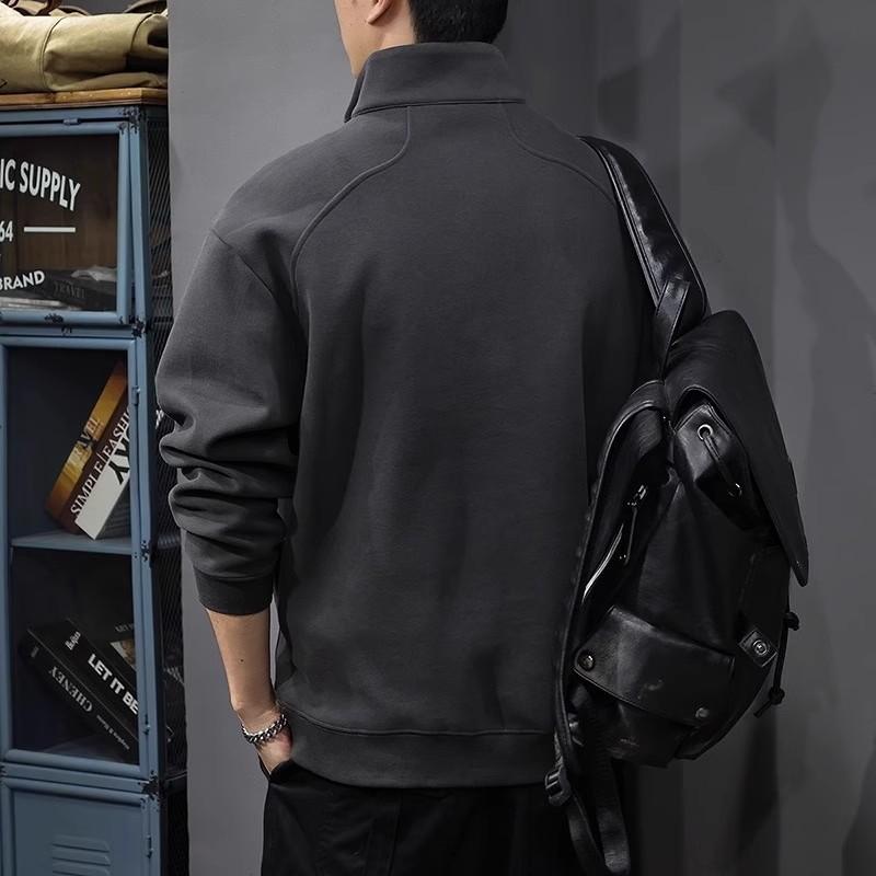 Men S Vintage Half Zip Stand Collar Polo Sweatshirt Loose Fit Winter Top