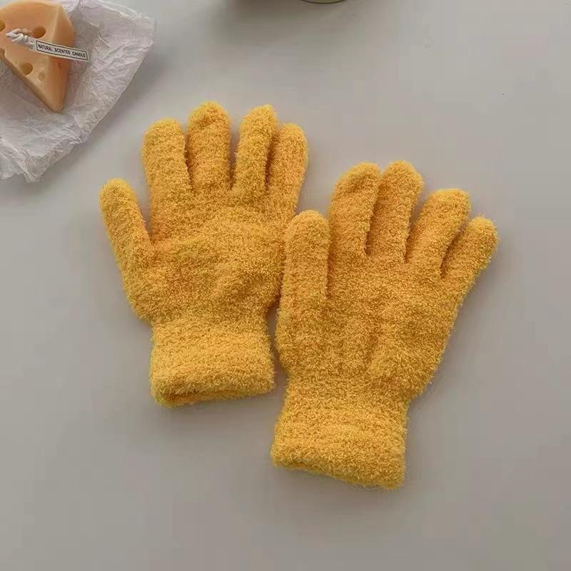 Coral Fleece Gloves Ins Japan And Korea Cute Simple Candy Color Five Fingers Fashion Warm Student