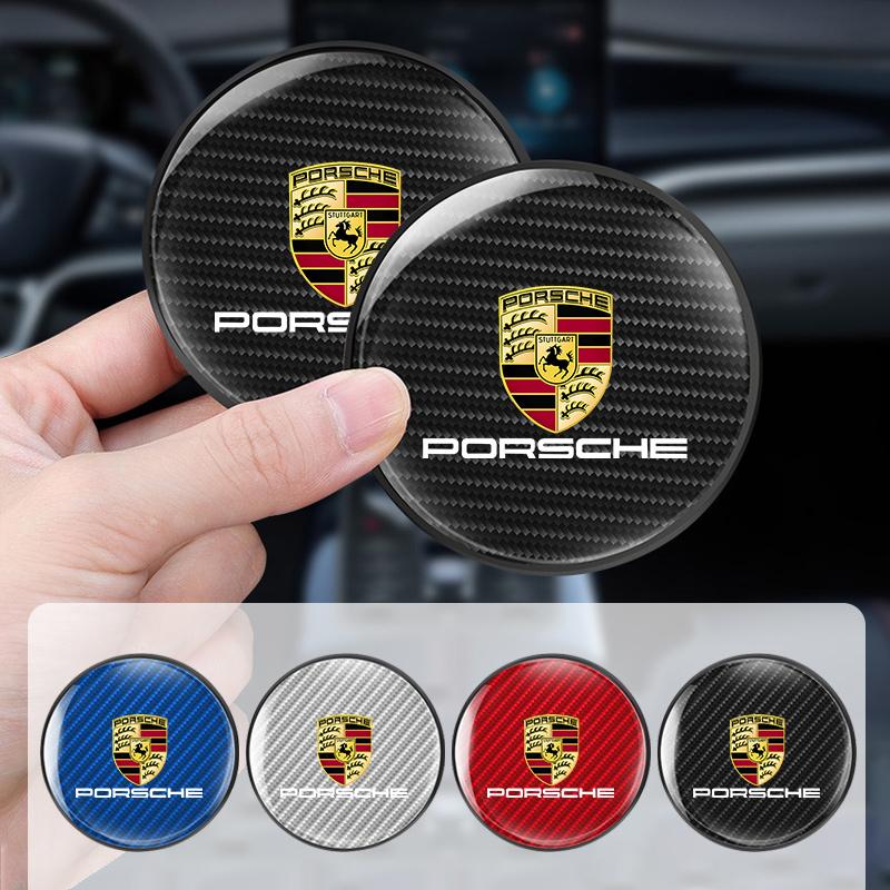 2 Stuks Auto Emblemen Bekerhouder Mat Onderzetter Leer Accessoires Voor Porsche Cayenne Panamera Macan 911 718 Taycan Boxster Cayman 918