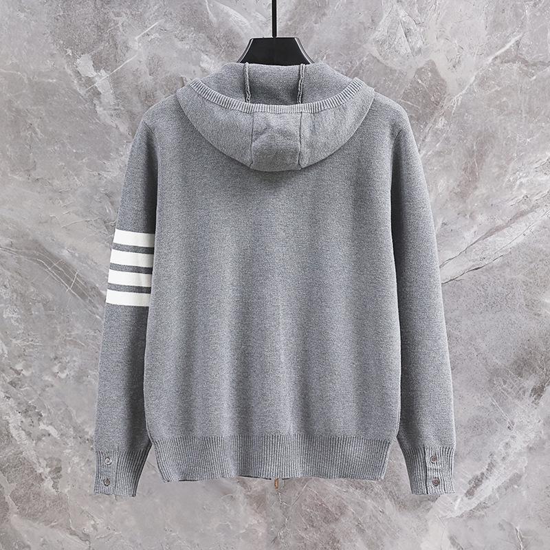 2024 Autumn/Winter Unisex Hooded Knit Cardigan with Double Zipper and Four-Bar Stripe In Academy Style