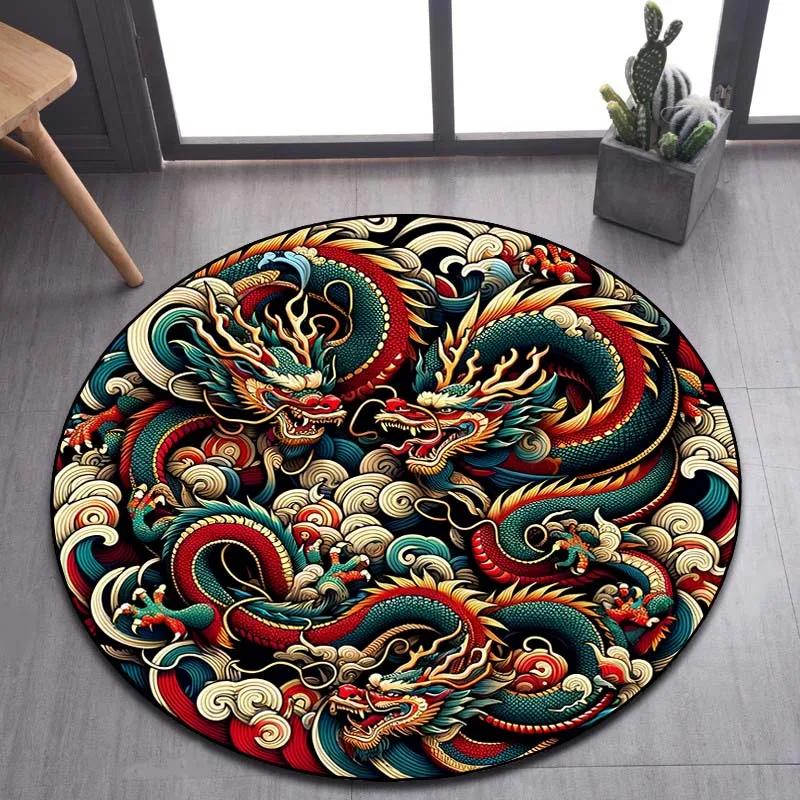 Cartoon 3D Dragon Pattern Round Carpet, Suitable for Living Room Bedroom Sofa Game Room Decoration Carpet, Non-slip Floor Mat