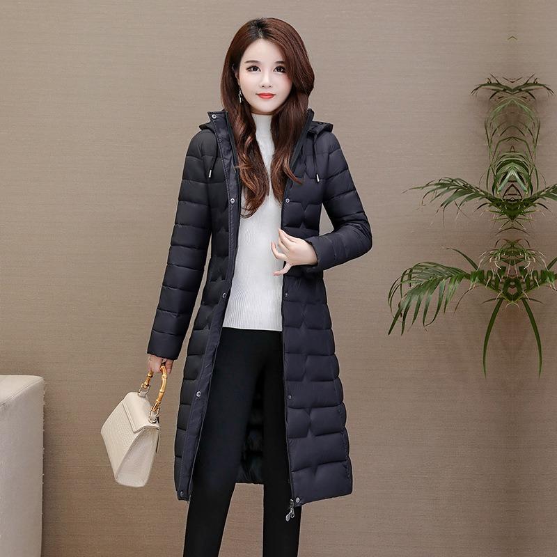Winter Large Size Knee Long Down Cotton Clothes Thickened Mother Clothes Slim Cotton Clothes Jacket Warm Thickened Warm 2XL suggestion [115-130] catties чёрный