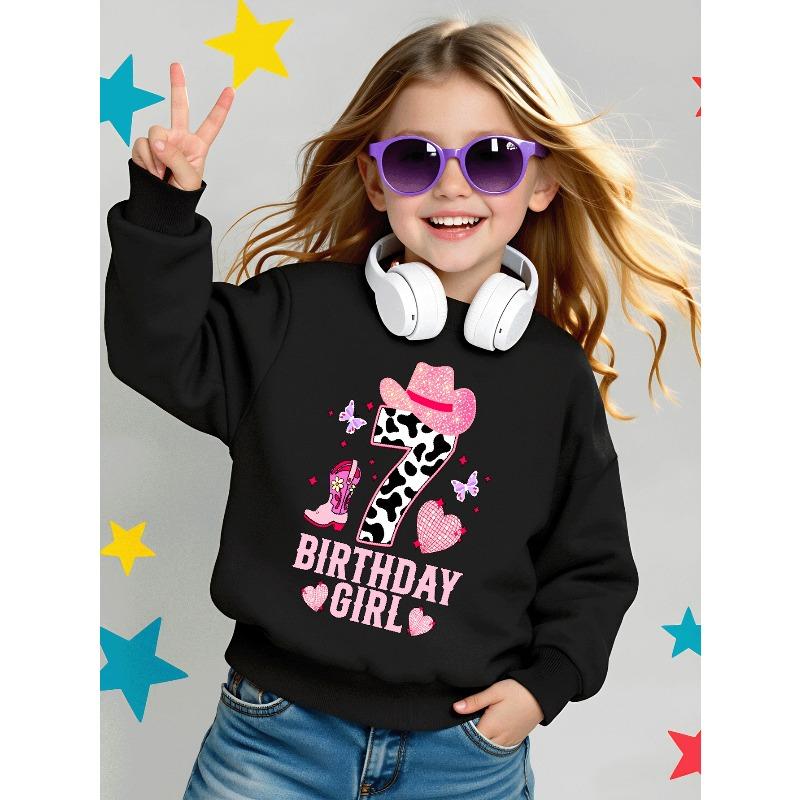 European sizes Kids' Casual Sweatshirt Printed Round Neck Pullover, Pink CowKid Birthday Kid Number Seven, Casual Comfortable
