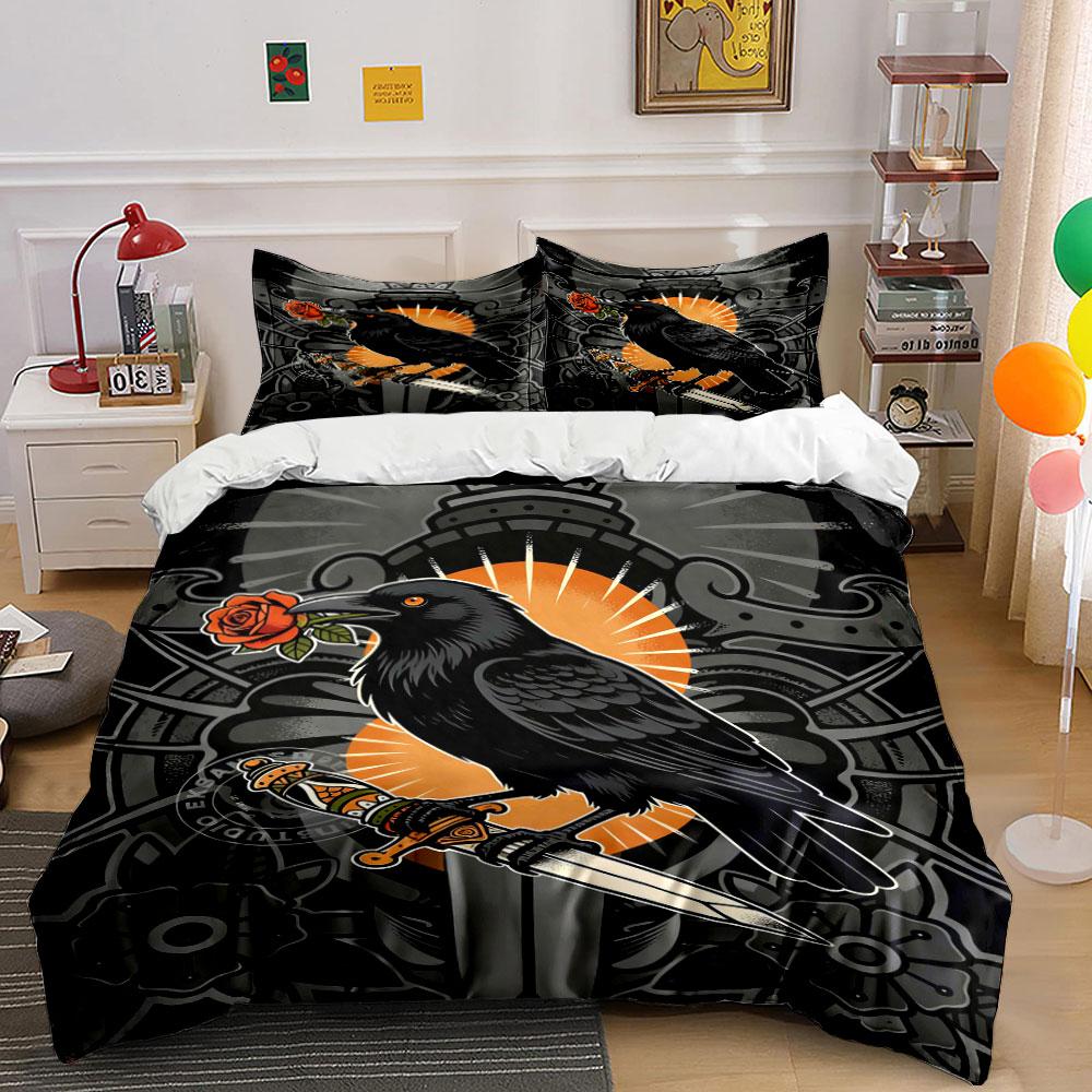 Black bird, rose, sword. Bedding sets Duvet cover sets Duvet covers Pillowcases(1 * Duvet Cover 2 * Pillowcases without duvet insert)