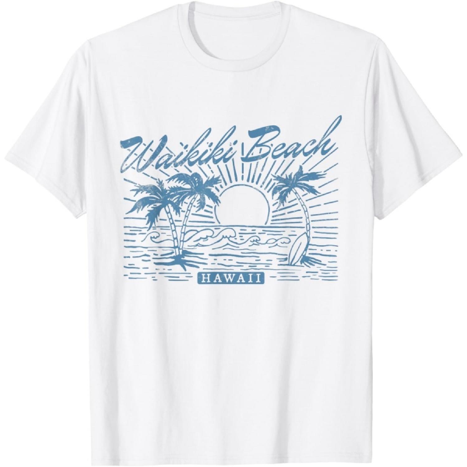 Вайкики Бич Гавайи Винтажная Потертая Футболка XXXXXL белый
