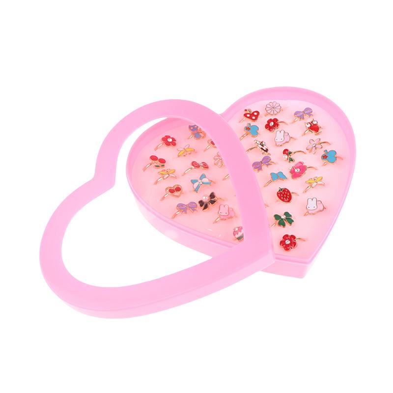 36Pcs Children Rings With Box Adjustable Rings Set Little Girls Cute Colorful Rings Dress Up Kids Gifts Jewelry Toy Finger Rings