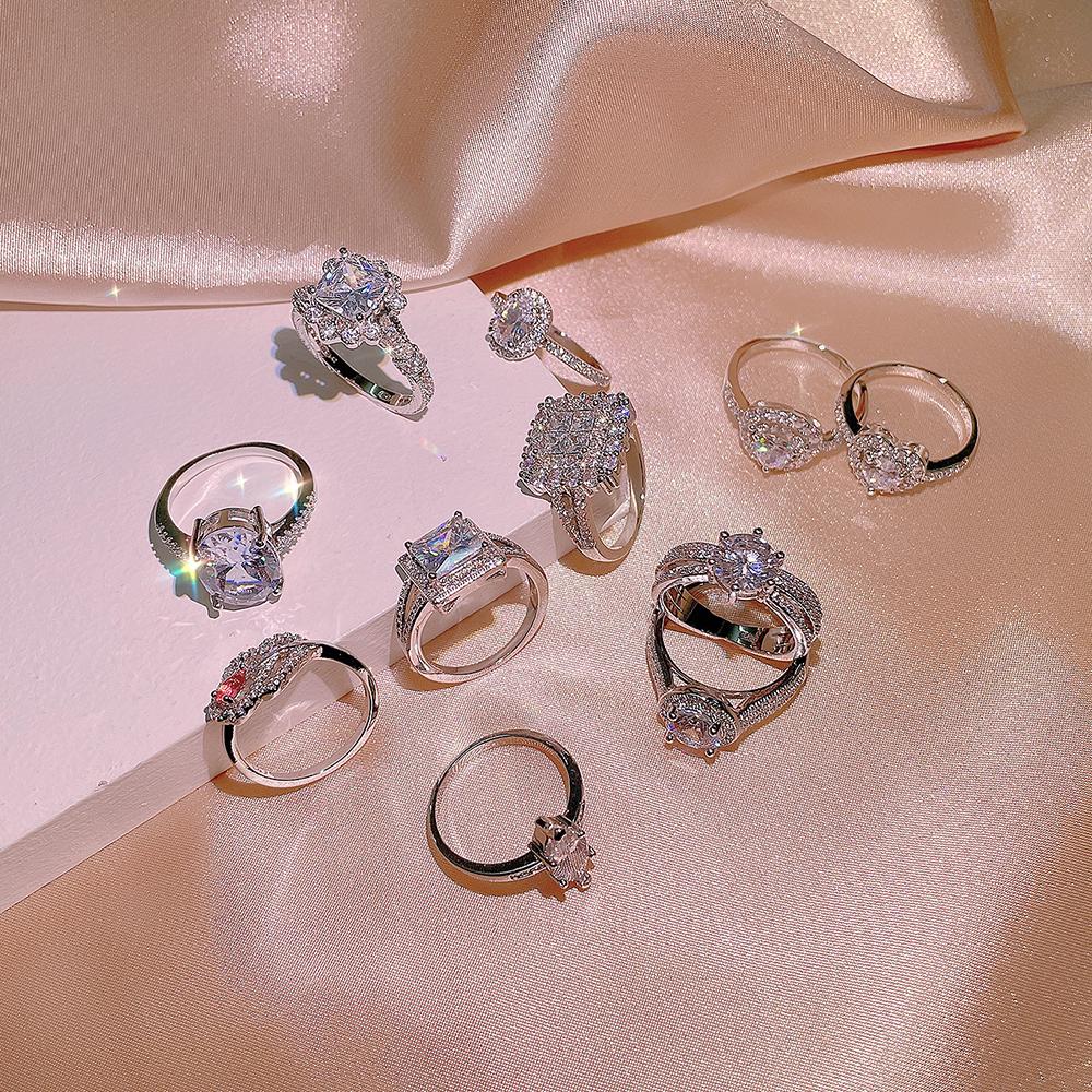 Exquisiter Damen Zirkon Ring Glänzender AAAA Zirkon Geometrischer Ring Silber Damen Party Schmuck Hochzeit Brautschmuck Ring