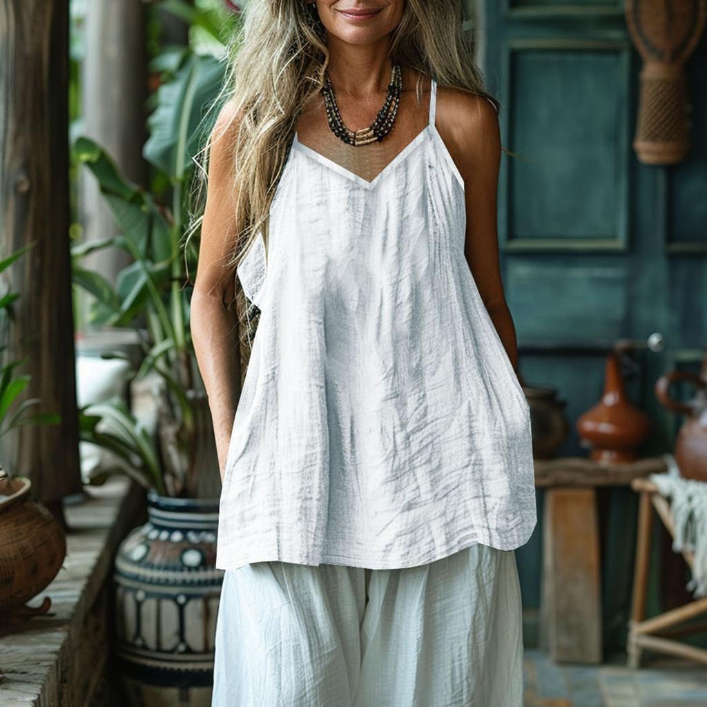Damen Modisches Und Lässiges Ärmelloses Baumwoll- Und Leinen-Top