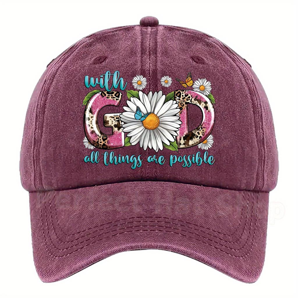 Adjustable Baseball Cap with With GOD All Things Are Possible Colorful Print  Breathable Polyester Machine Washable