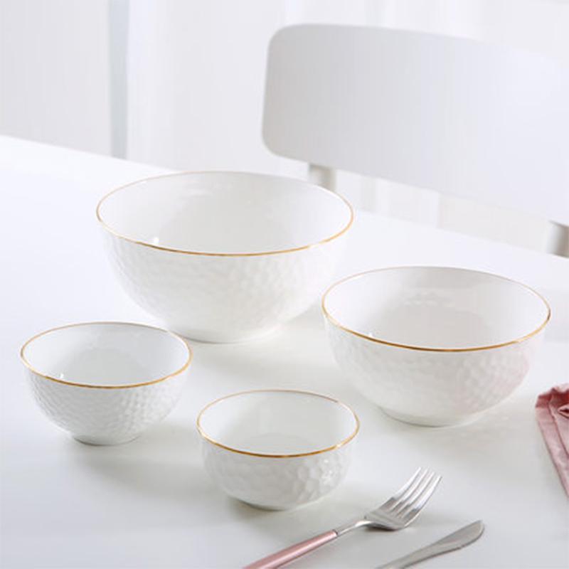 China Keramikgeschirr Haushaltsnudelschüssel Bone China Große Suppenschüssel Goldener Rand Salat Pastaschüssel 8 Zoll Küchengeschirr