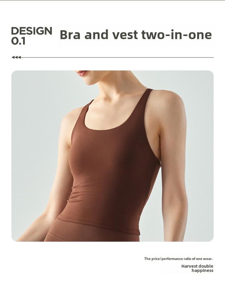Women's Long Yoga Vest with Chest Pad, U-Neck, Tight-Fit, Beautiful Back, Sleeveless Fitness Sports Top