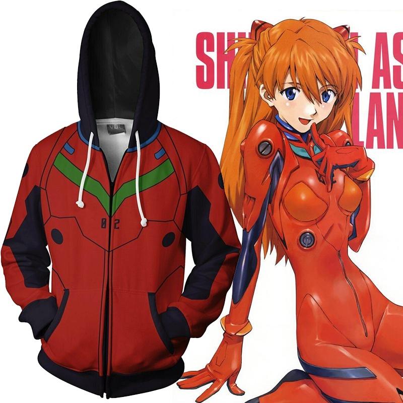 Evangelion Asuka Langley Soryu Cosplay Costume Anime Hoodie Zipper Sweat Jacket