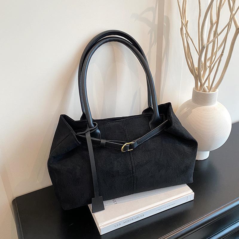 Sac Tote Épaule Design Ceinture Cuir Mat pour Femme Sacs Axillaires Velours Daim Grande Capacité Sacs à Main Travail Dames Portefeuille