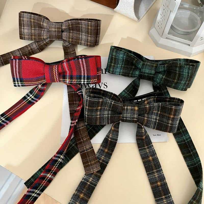 Elegant Plaid Ribbon Bow Hairpins Women Girls Hair Clips Claw Barrettes Accessories Hairclip Headdress Headwear Ornament