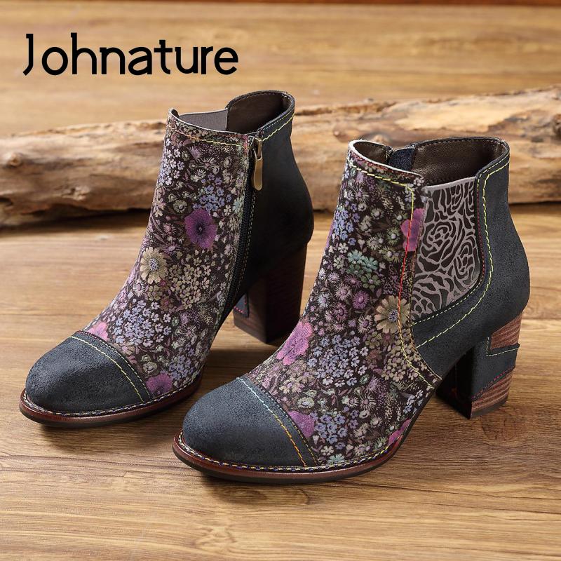 

Зимние ботинки Johnature, женская обувь, теплые плюшевые ботинки ручной работы на платформе с круглым носком и молнией, лаконичные швейные ботинки ручной работы