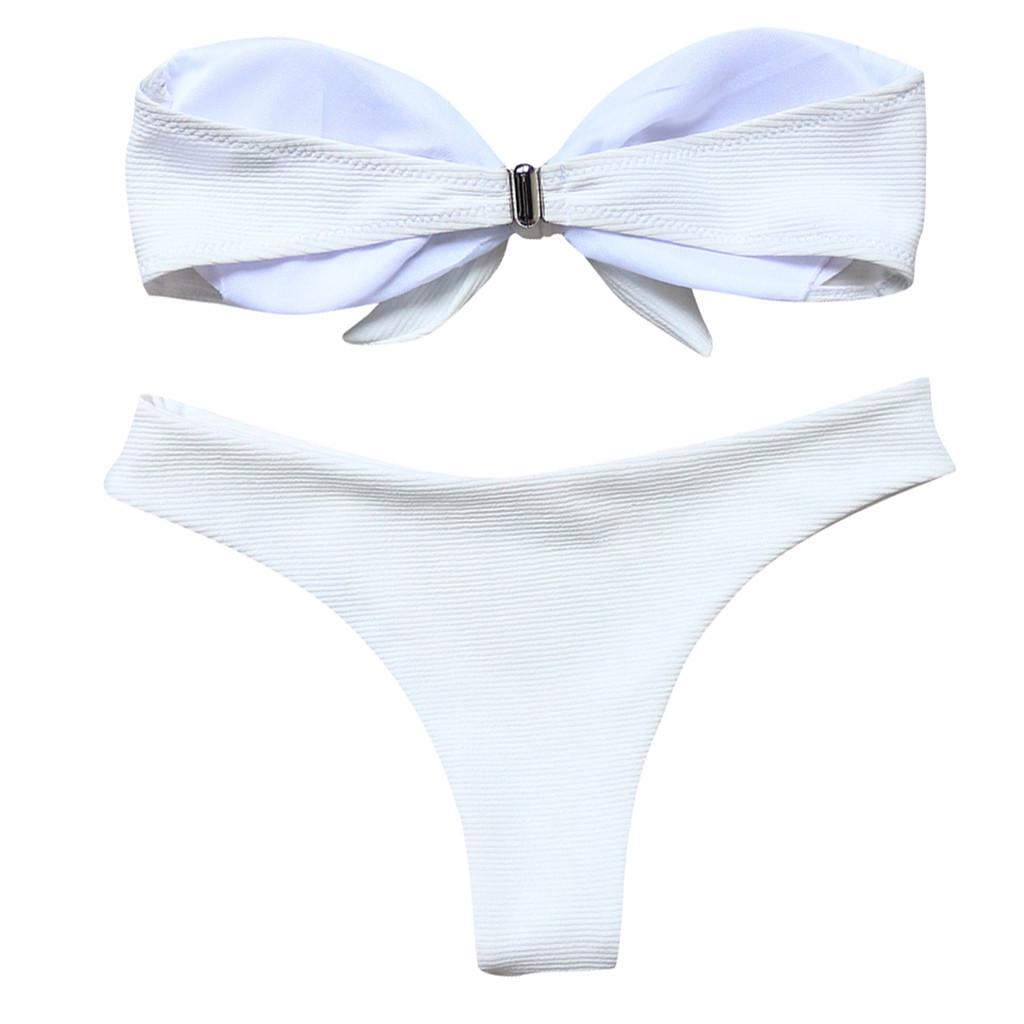 Women's Sexy Bow Tie High Cut Bandeau Bikini Set Two Piece Swimsuit