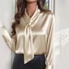 2025 Ribbon Long Sleeve Solid Color Fashion Shirt for Women