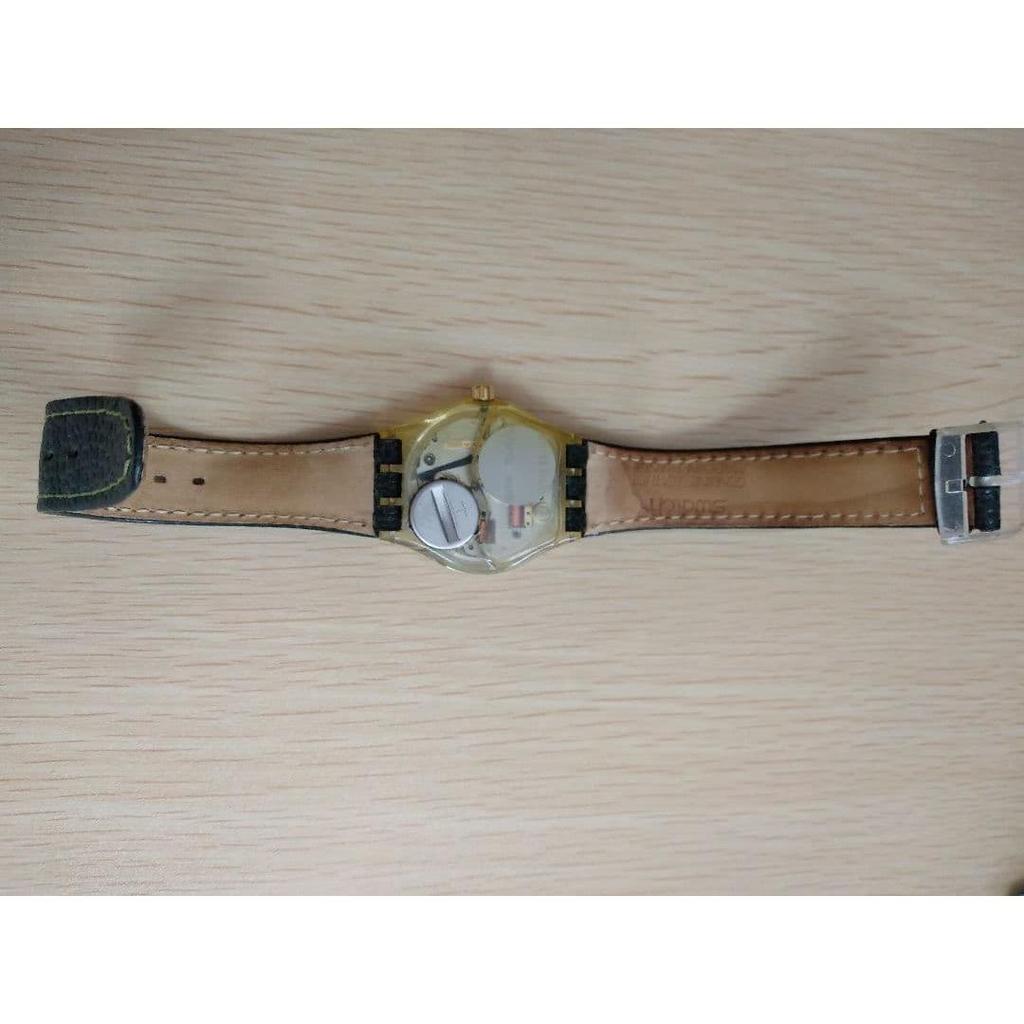 Used Swatch watch rainbow dial green genuine leather strap