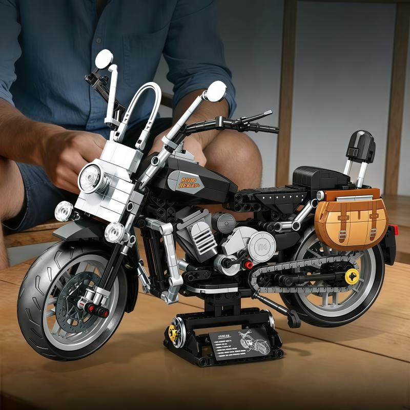 Multi-Style Motorcycle Building Bricks, Green/Black/Blue Vintage