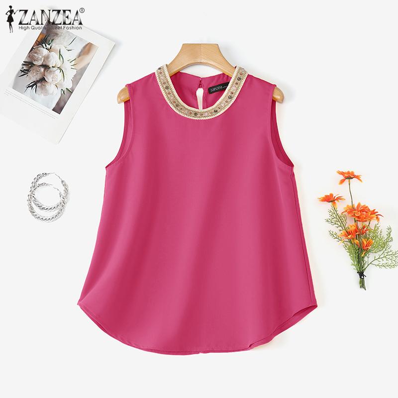 ZANZEA Sommer Damen Ärmellos Pailletten Patchwork Lässige Tanktops
