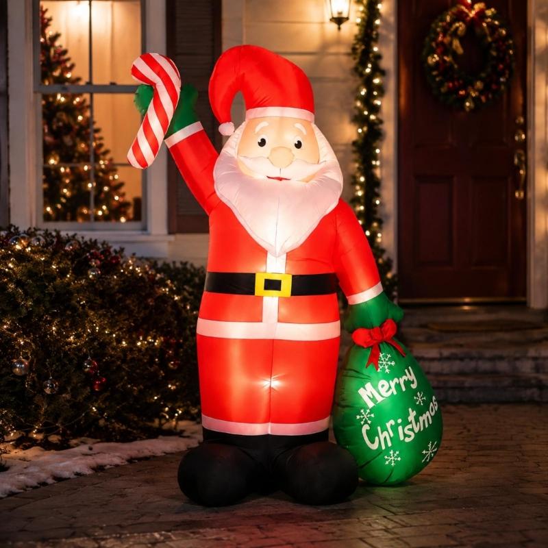 Polyester Inflatable Santa Figure with Sewn Construction, Integrated LED Lights and Electric Inflation for Christmas Shops and Event Venues