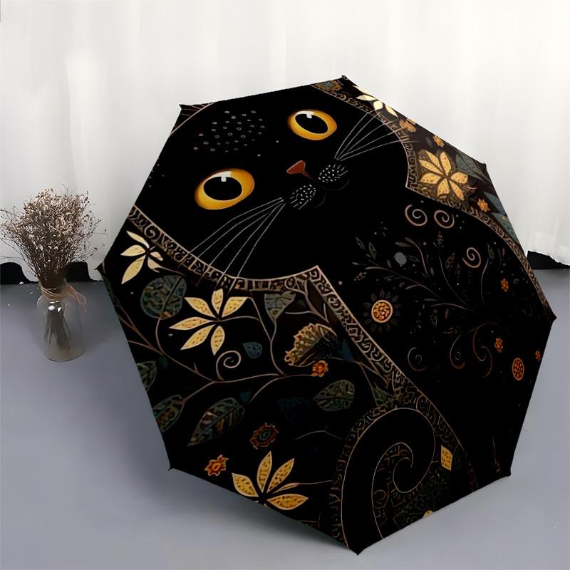 1pc Floral Cat Silhouette Umbrella with Plastic Handle,Suitable for All Seasons Home Travel Outdoor UmbrellaDD115