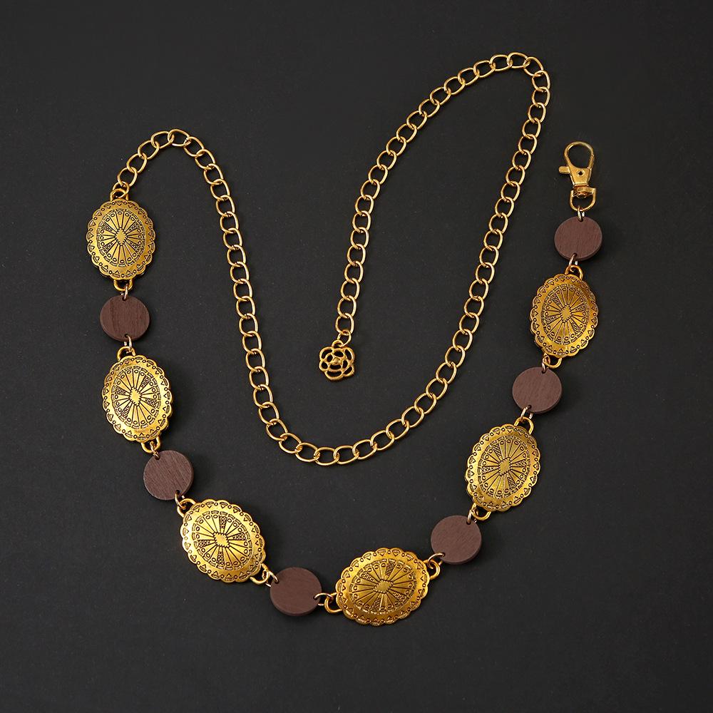 European & American Ethnic Oval Metal Waist Chain: Fashion Accessory for Dresses