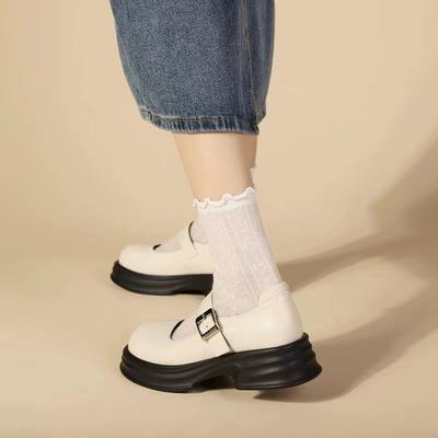 Soft Leather Mary Jane Single Shoes Women's 2024 Summer French Shallow Mouth Platform Loafers College British Style Small Leather Shoes