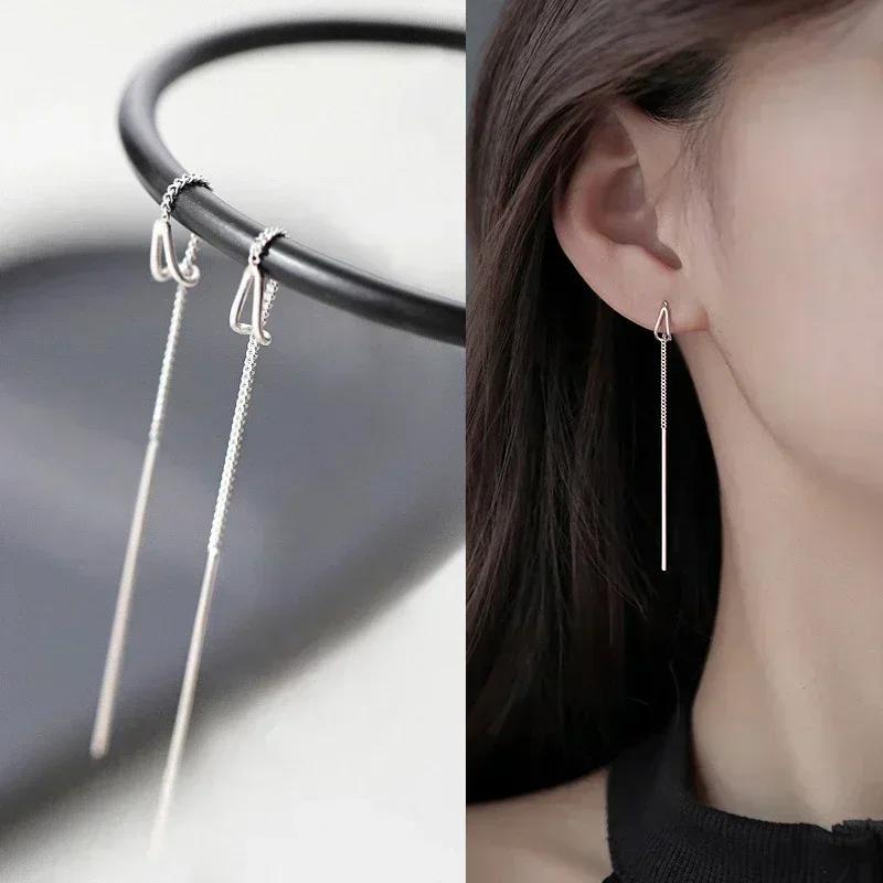Silver Plated Heart Chain Earrings For Women Hypoallergenic Jewelry Party Gift Accessories Trendy Heart Earrings